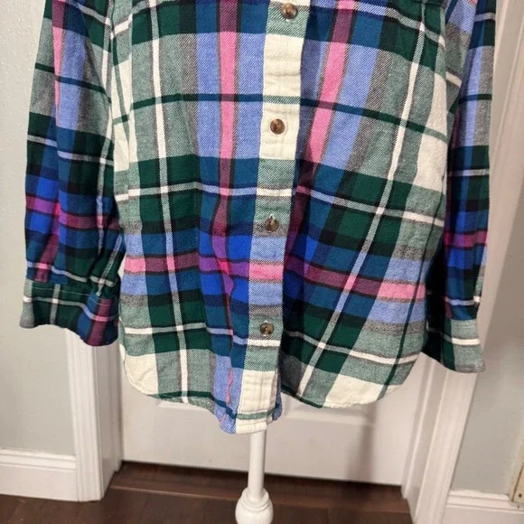 Flannel Shirt Plaid‎ Button Up Long Sleeve Green Blue Pink Casual Medium - Picture 5 of 7